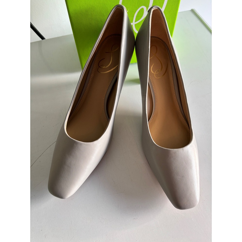 Sam Edelman Rika Light Gray Leather Square Toe Kitten Heel Pumps Womens 6.5 M - Picture 2 of 7